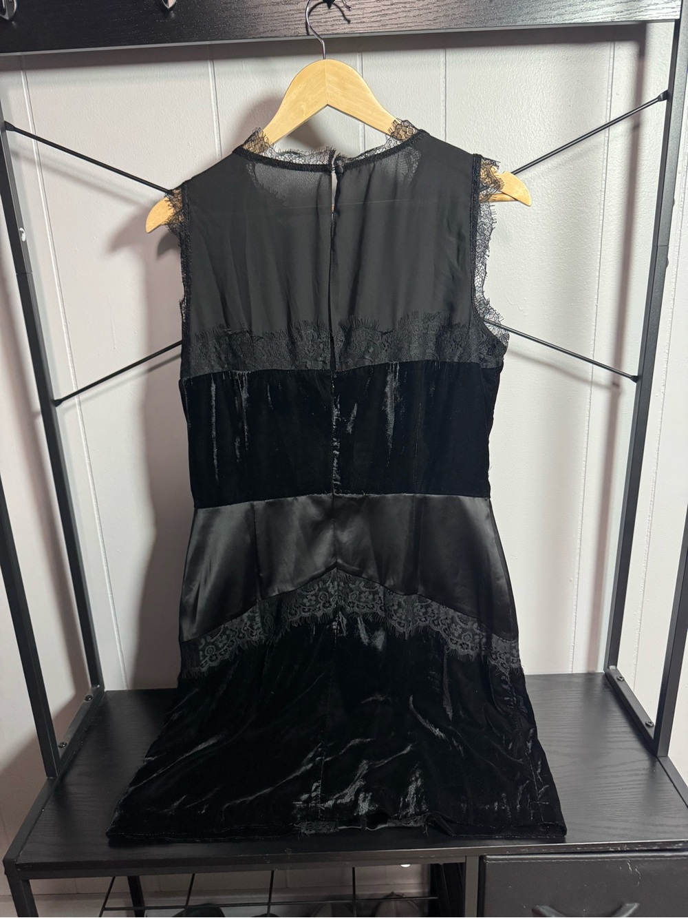 White House Black Market Black Lace & Velvet Panel Midi Dress